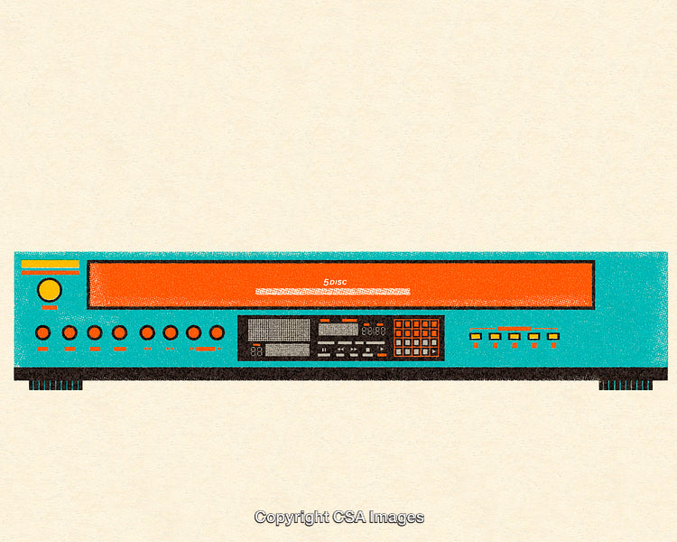 Retro-Inspired Illustration of a Vintage Disc Player with Bold Colors