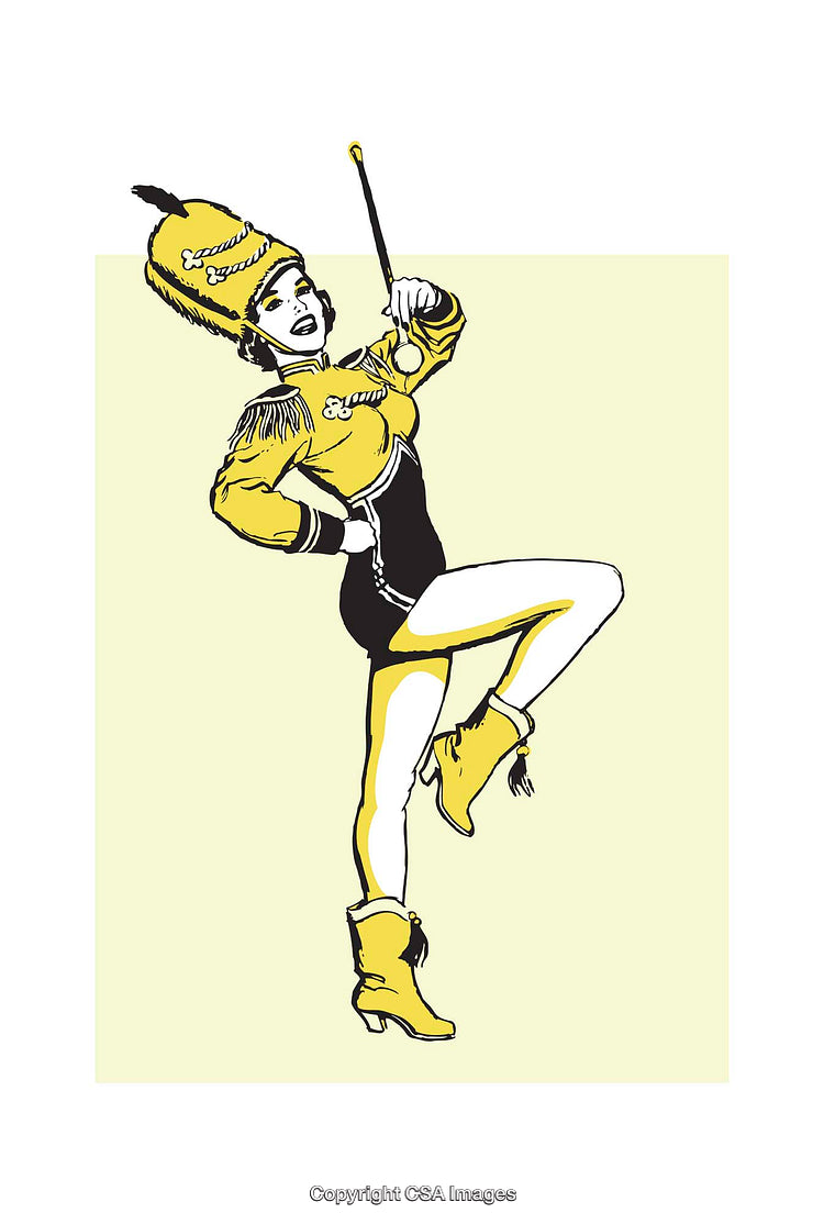 Colorful Illustration of a Marching Band Performer in Traditional Attire