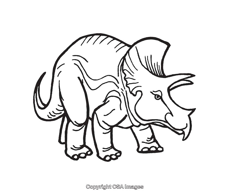 Detailed Black And White Line Art of a Majestic Triceratops Dinosaur