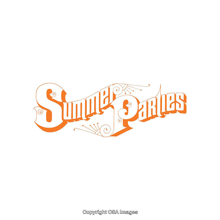 Decorative Orange Text Graphic for Summer Parties Celebration Events