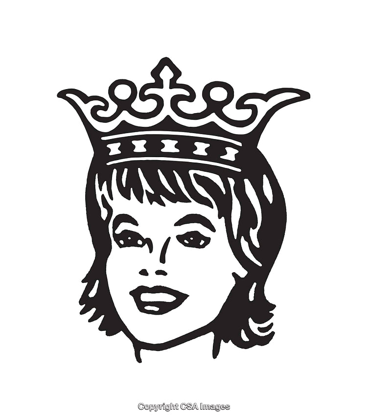 Elegant Woman With Crown Black and White Line Art Illustration