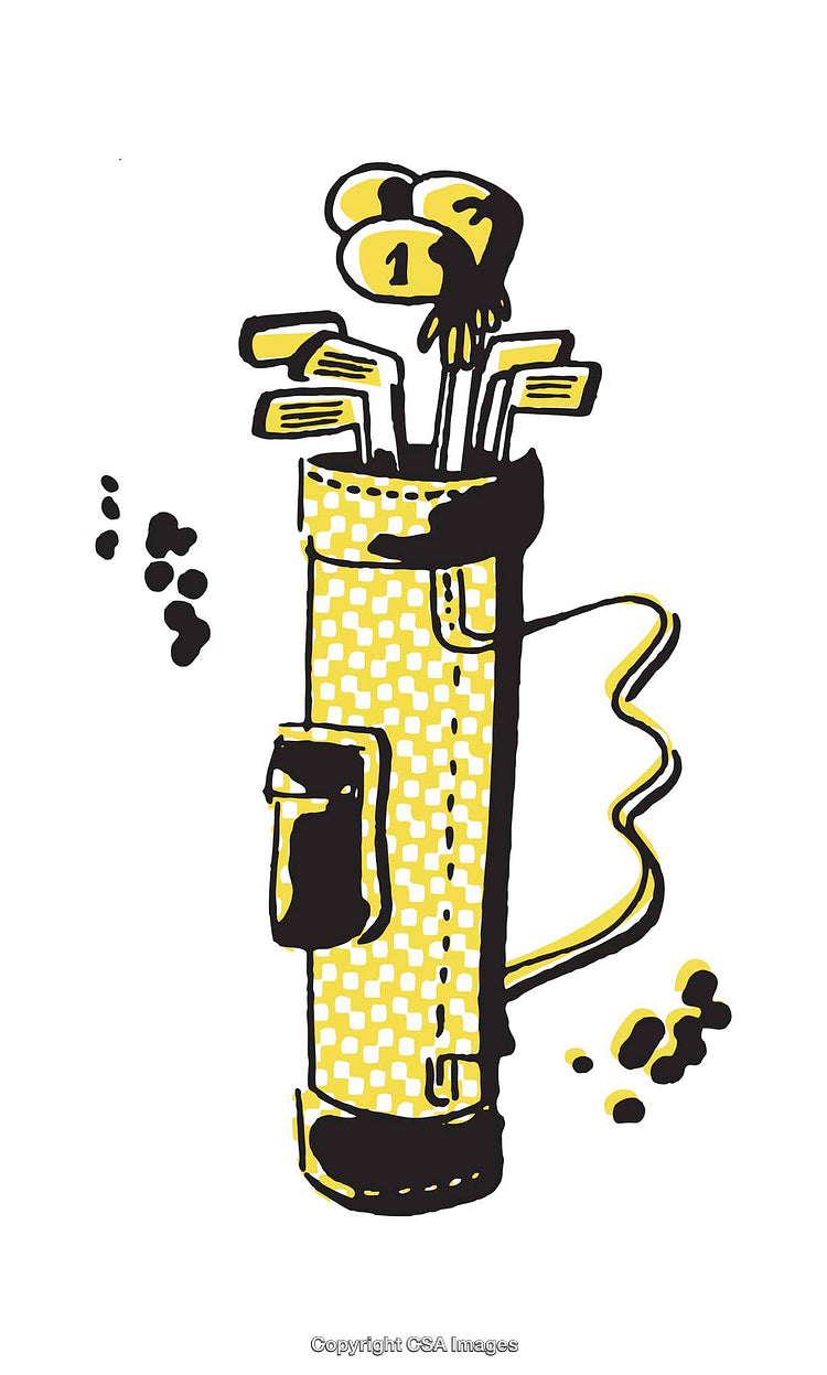Hand-Drawn Illustration of a Golf Bag with Clubs in Retro Style