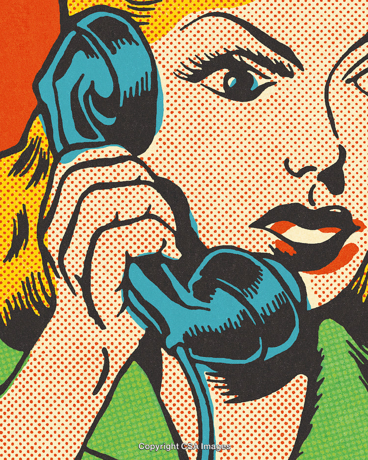 Retro Pop Art Style Comic Illustration Featuring a Woman on the Phone