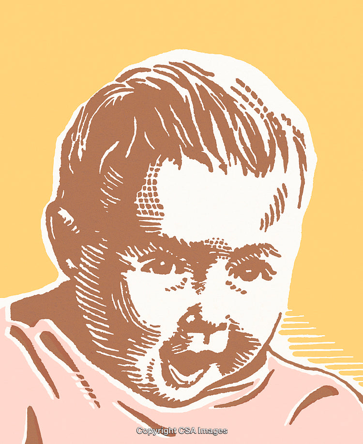 Color Illustration of a Happy Baby's Expressive Face on Light Background