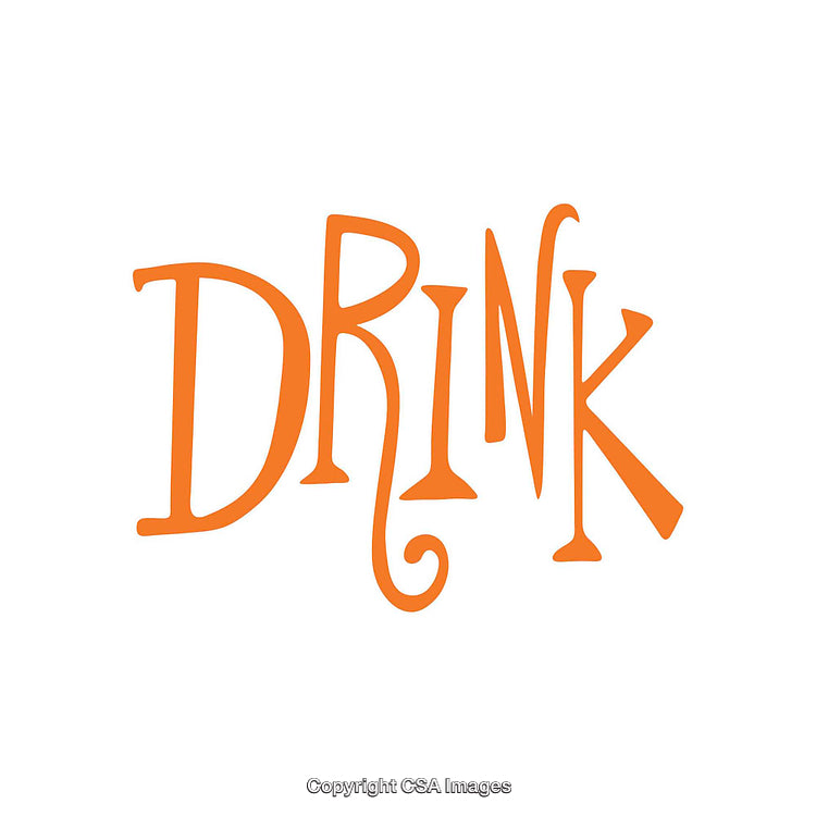 Orange Word Art Featuring 'Drink' in Playful Cursive Style
