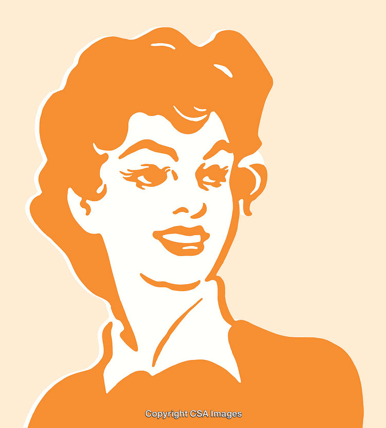 Orange Line Art Portrait of a Smiling Woman on Beige Background