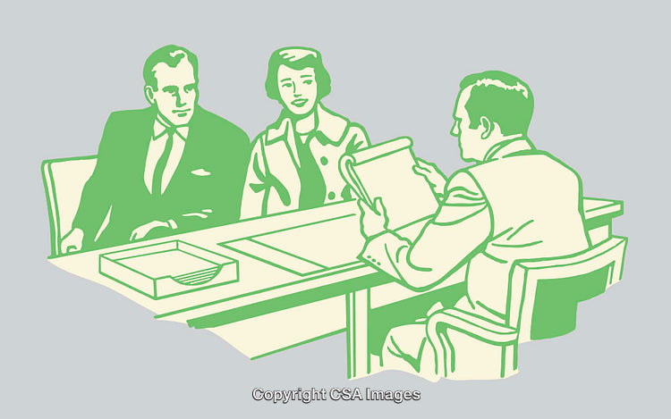 Professional Meeting Illustration Featuring Clients and an Advisor in Discussion