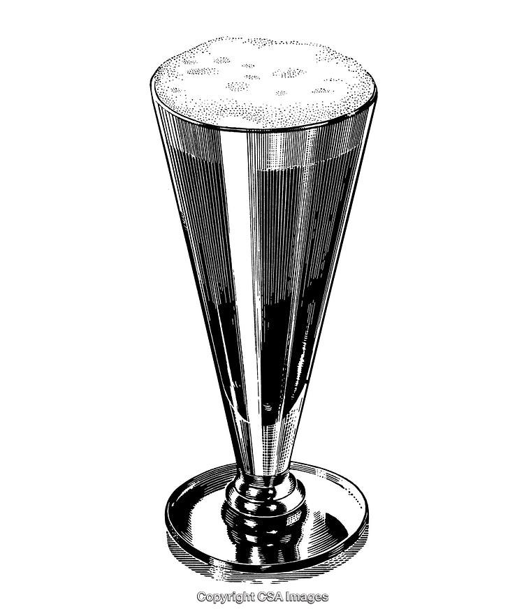 Vintage Style Beer Glass Illustrated in Black and White Engraving
