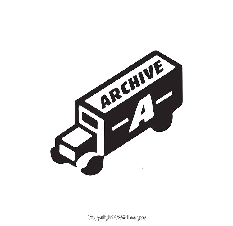 Simplistic Black and White Archive Truck Illustration with Bold Lettering