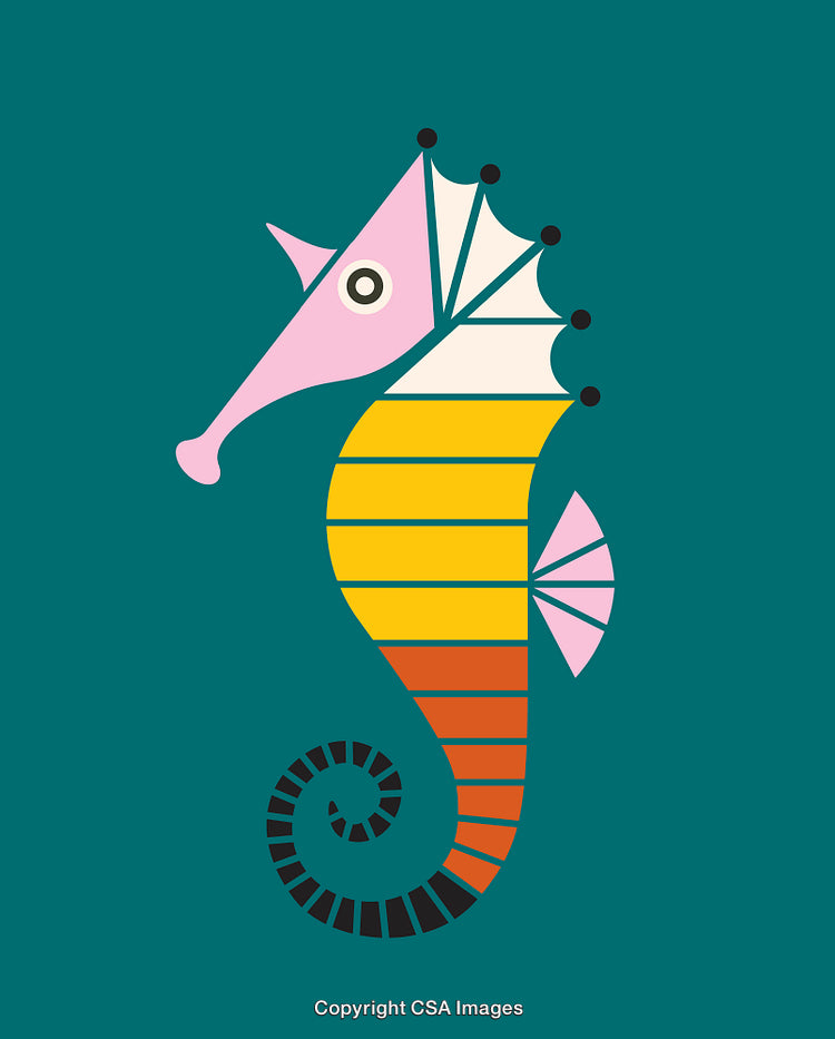 Abstract Colorful Seahorse Illustration on a Teal Background