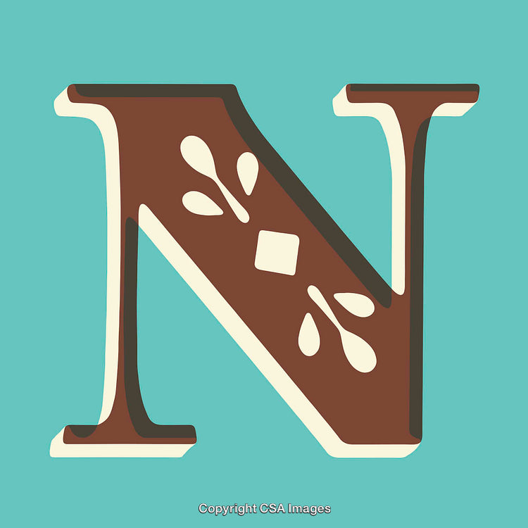Artistic Illustration of the Letter N in Brown and Teal Tones