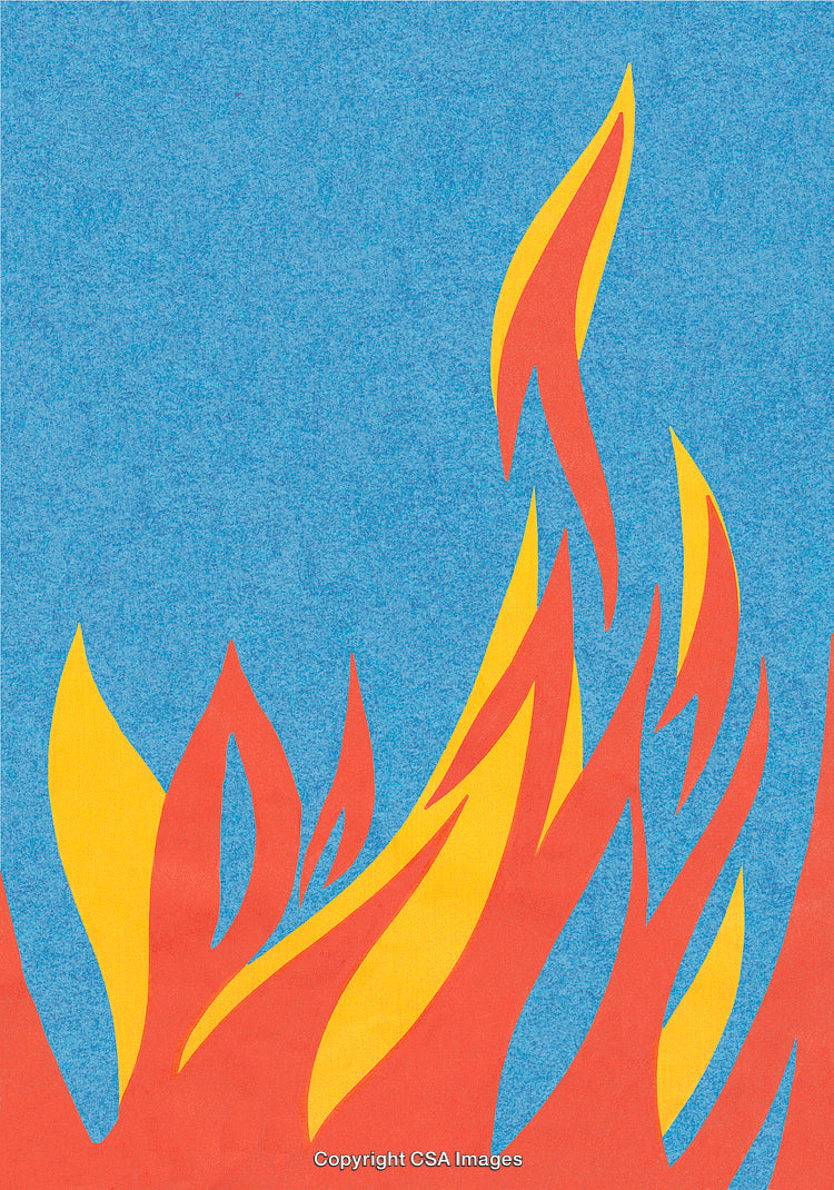 Vivid Abstract Illustration of Flaming Shapes on Blue Background