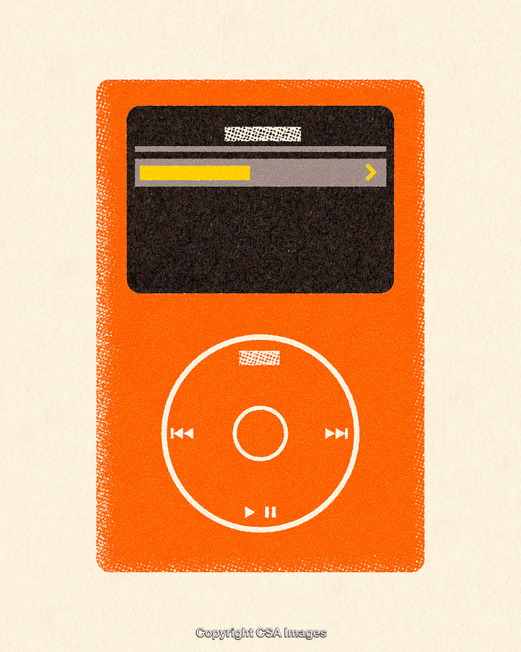 Retro Style Illustration of a Portable Music Player in Orange