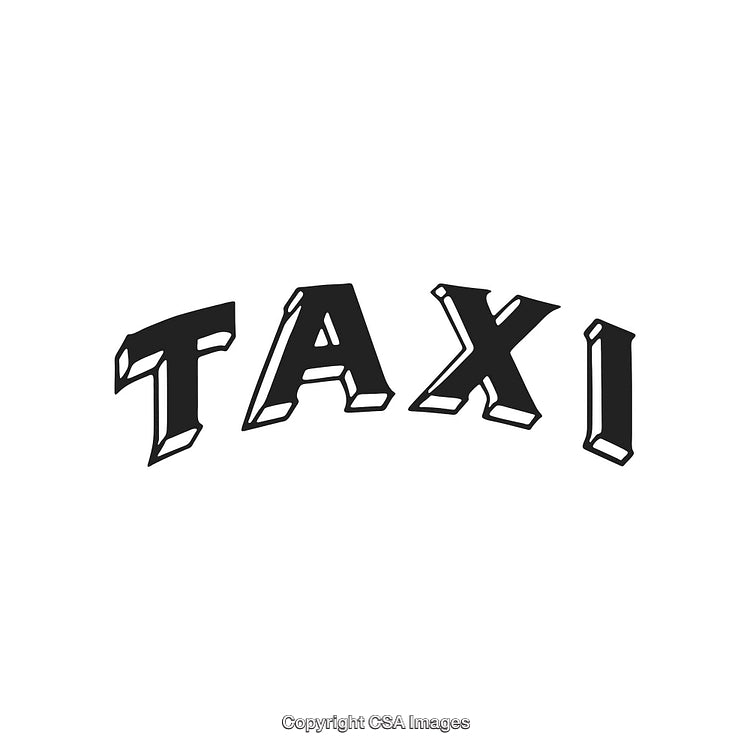 Bold Black and White Taxi Text in a Stylized Design