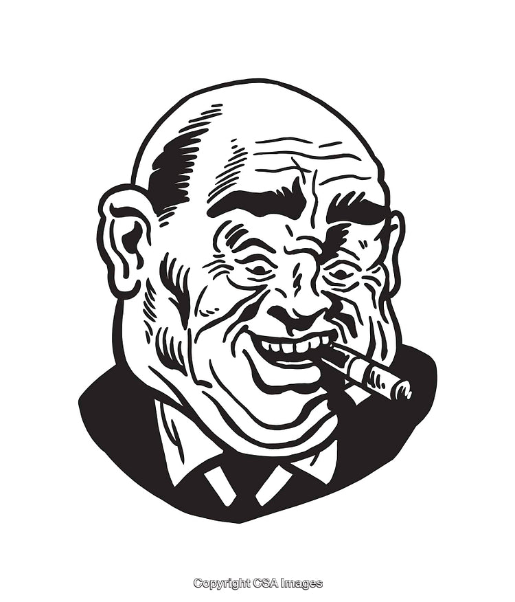 Black and White Illustration of Man Smoking Cigar With Bold Expression