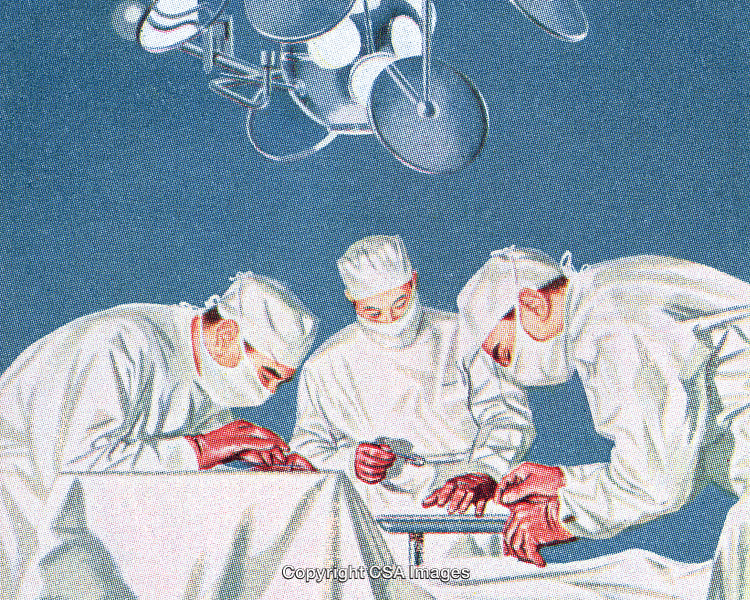 Three Surgeons Performing Surgery in a Sterile Operating Room Setting