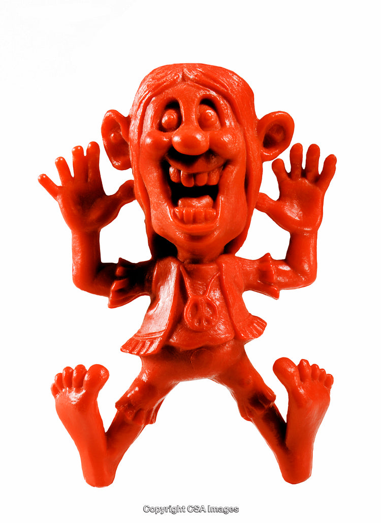 Bright Orange Plastic Figure With Whimsical Antics and Happy Features