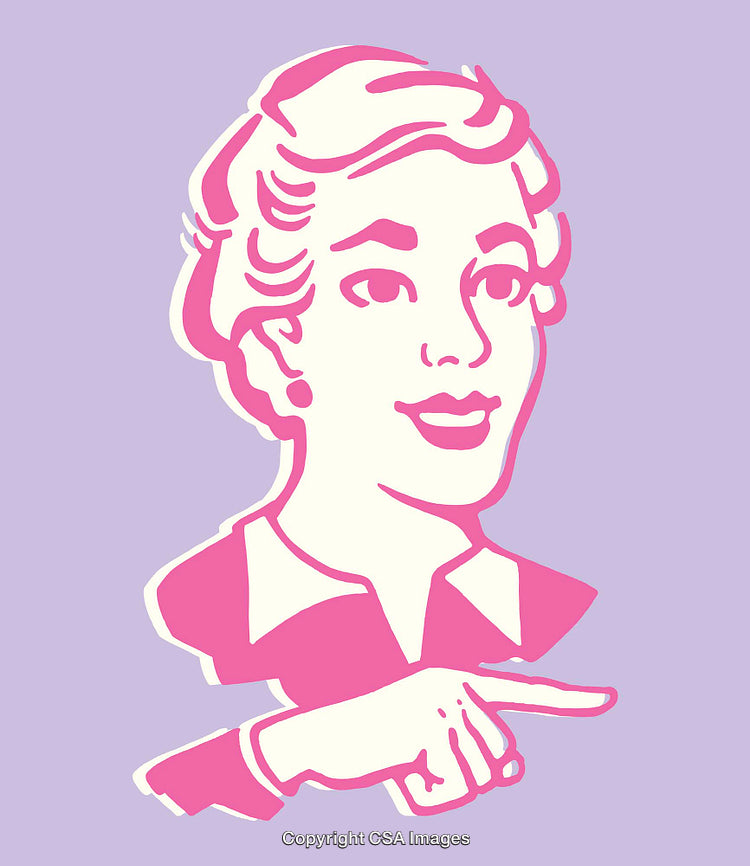 Vintage Style Illustration of Woman in Pink and Purple Color Scheme