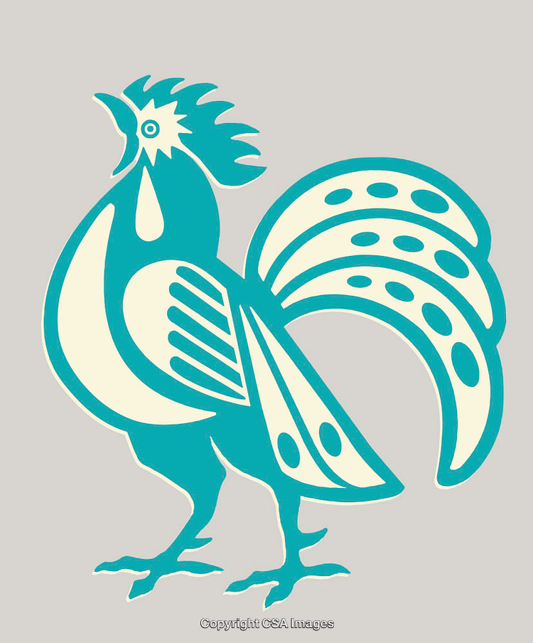 Vibrant Abstract Illustration of a Colorful Rooster in Minimalist Style