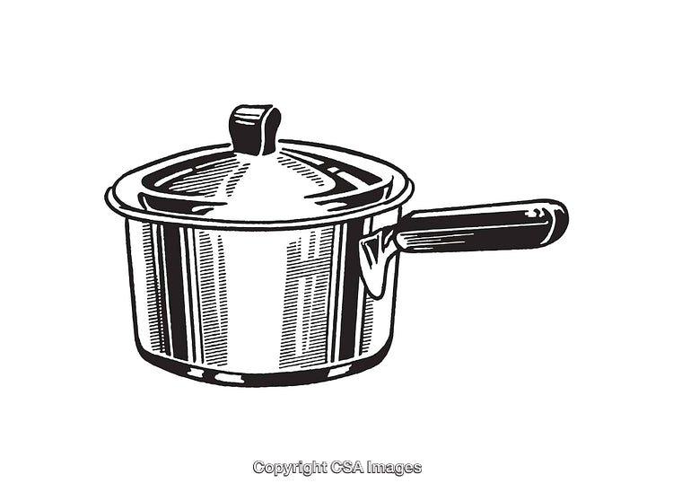 Black and White Line Art of a Cooking Pot with Handle