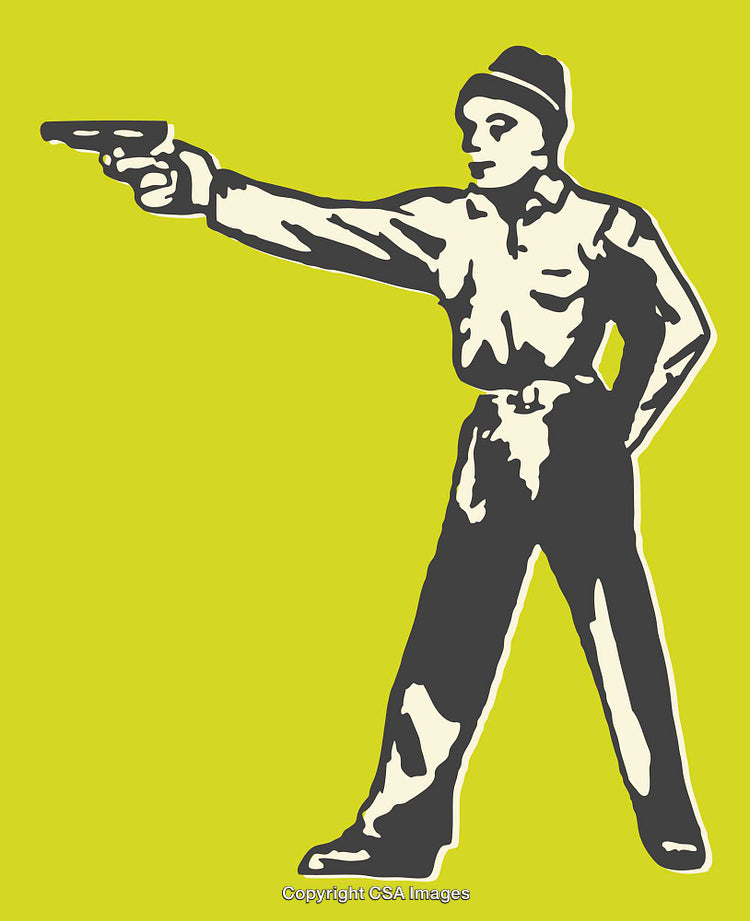 Stylized Line Art Illustration of a Person Holding a Pistol