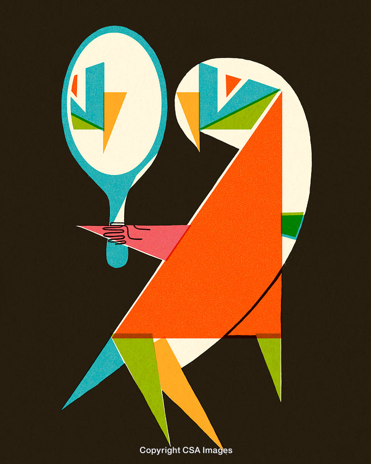 Abstract Geometric Artwork Depicting a Stylized Person with a Mirror