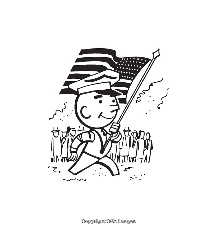 Vintage Illustration of Patriotic Parade Participant Carrying Flag