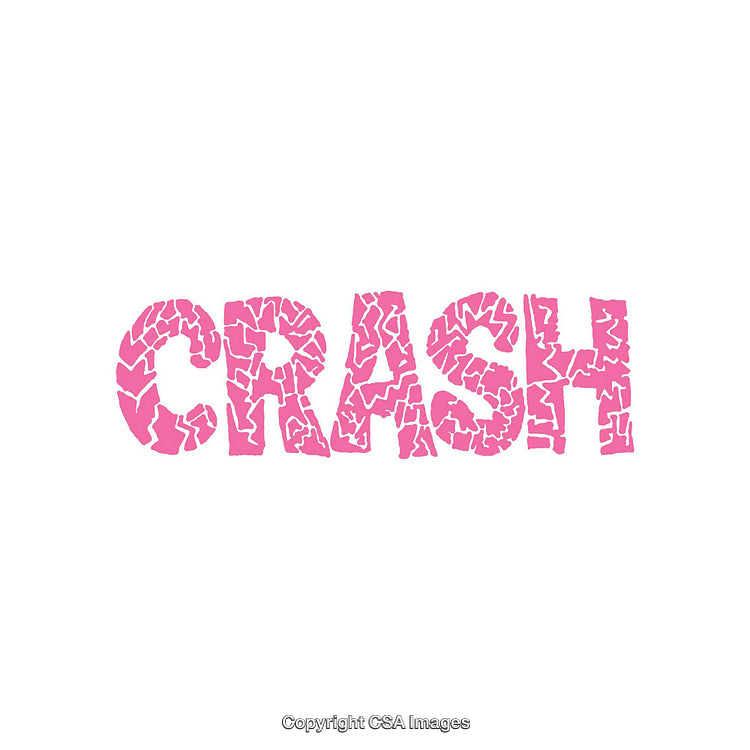 Pink Text with Cracked Pattern Spelling 'Crash' on White Background