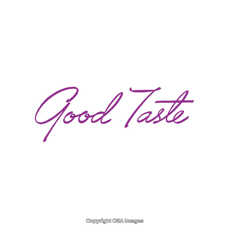 Stylish Script Typography With Purple 'Good Taste' on White Background