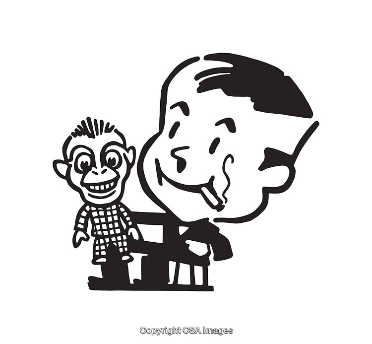 Black And White Line Art of a Man with a Doll Figure