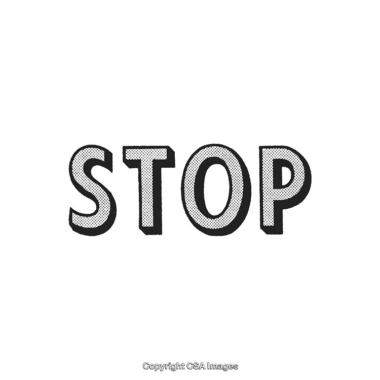 Black and White Pop Art Style Stop Sign Text on White Background