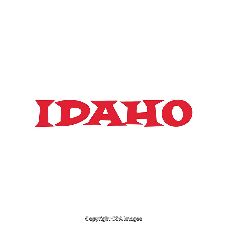 Bold Red Idaho Text Illustration on White Background