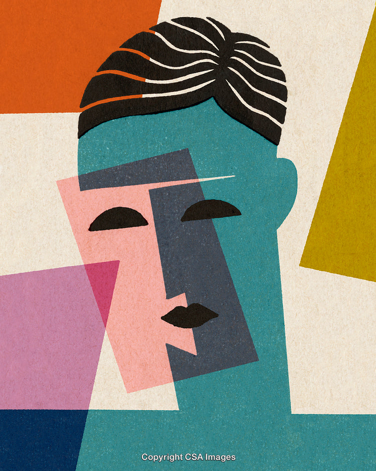 Abstract Geometric Face with Vibrant Shapes and Modern Composition