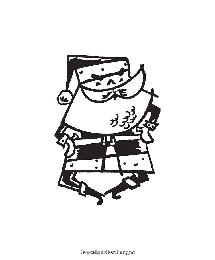 Black And White Line Art Illustration of Santa Claus Standing Happily
