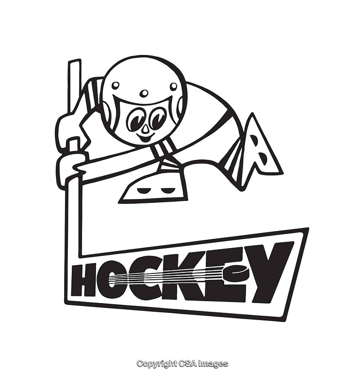 Black and White Line Art of Hockey Player and Typography Design