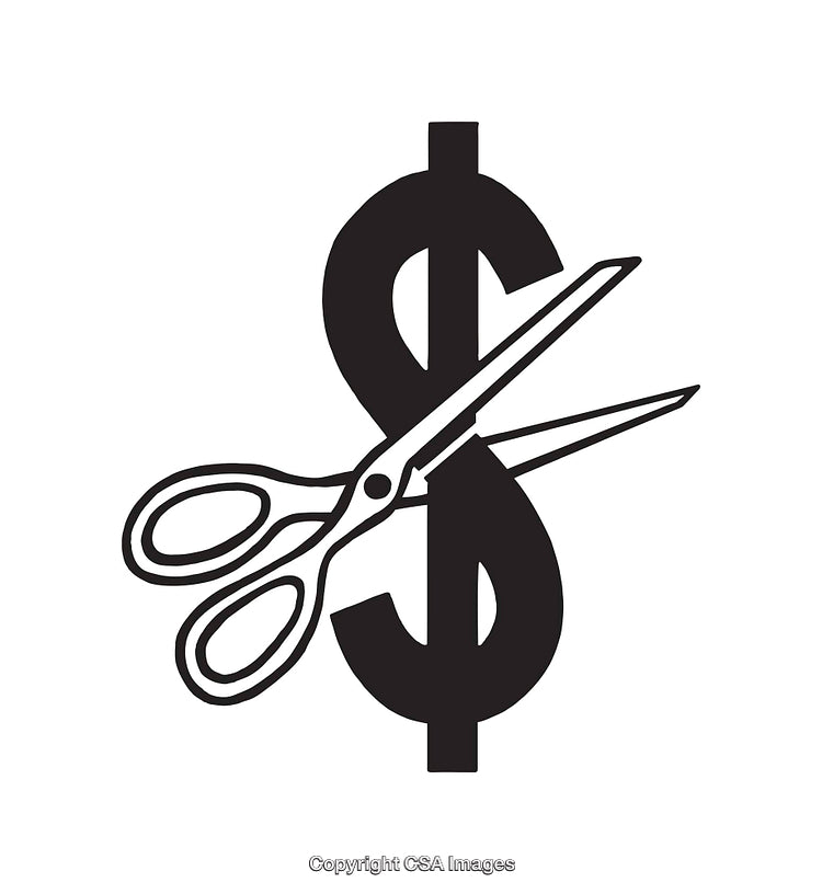 Black and White Scissors Cutting Through a Dollar Sign Illustration