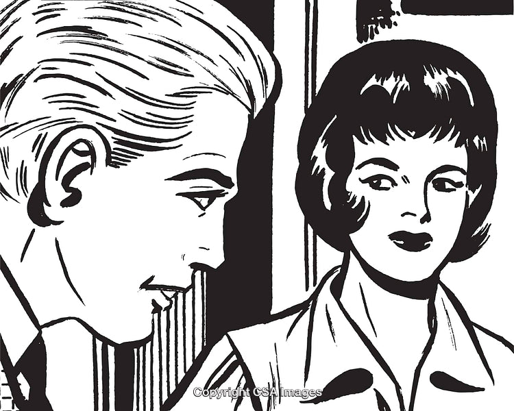 Vintage Pop Art Illustration of a Man and Woman in Discussion