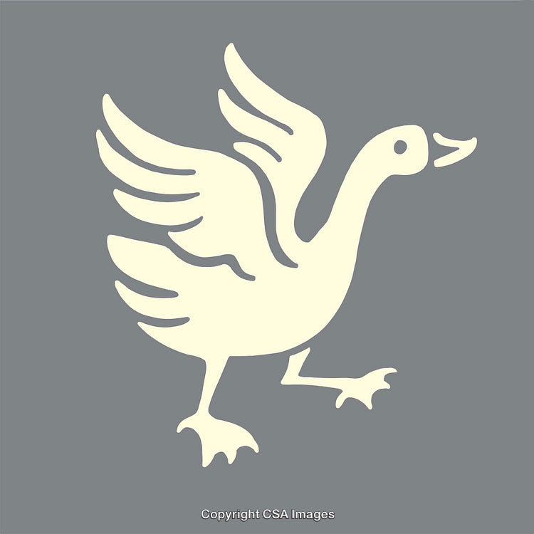 Stylized Illustration of a Goose With Outstretched Wings in Monochrome Art Style