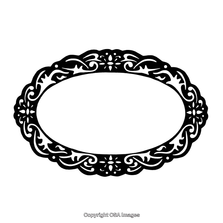 Elegant Black and White Ornate Oval Frame with Floral Accents