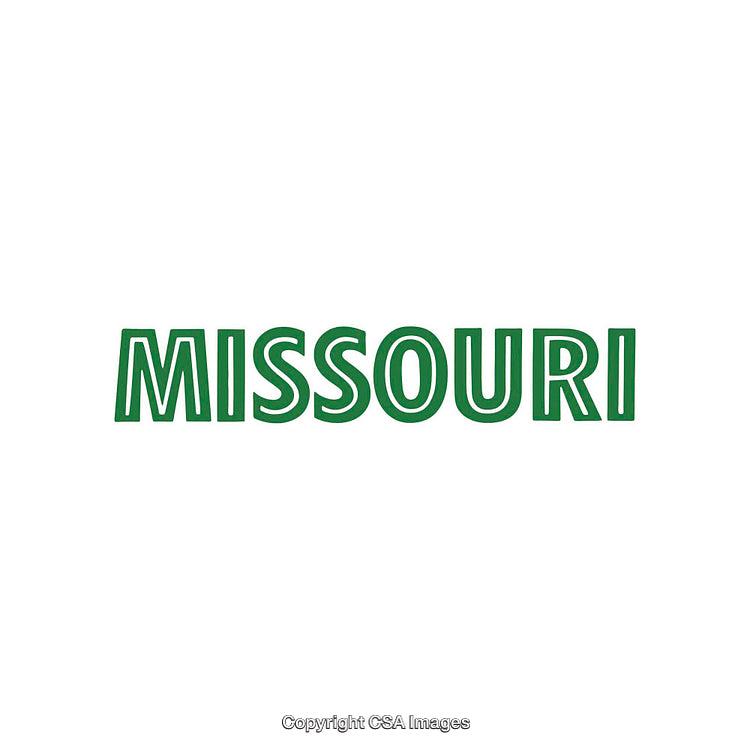 Missouri Text with Green Letters Displayed on a White Background