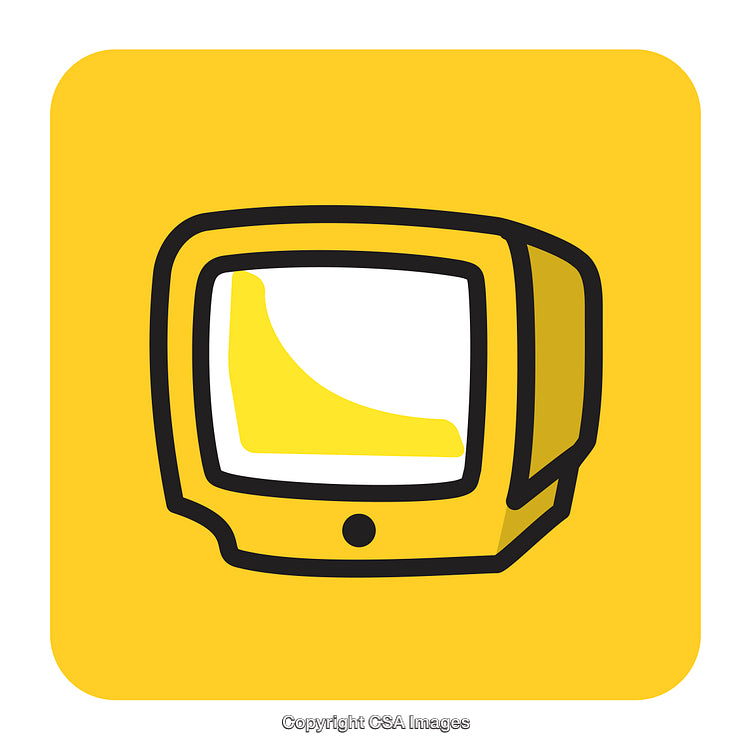 Retro Television Icon on a Bright Yellow Square Background