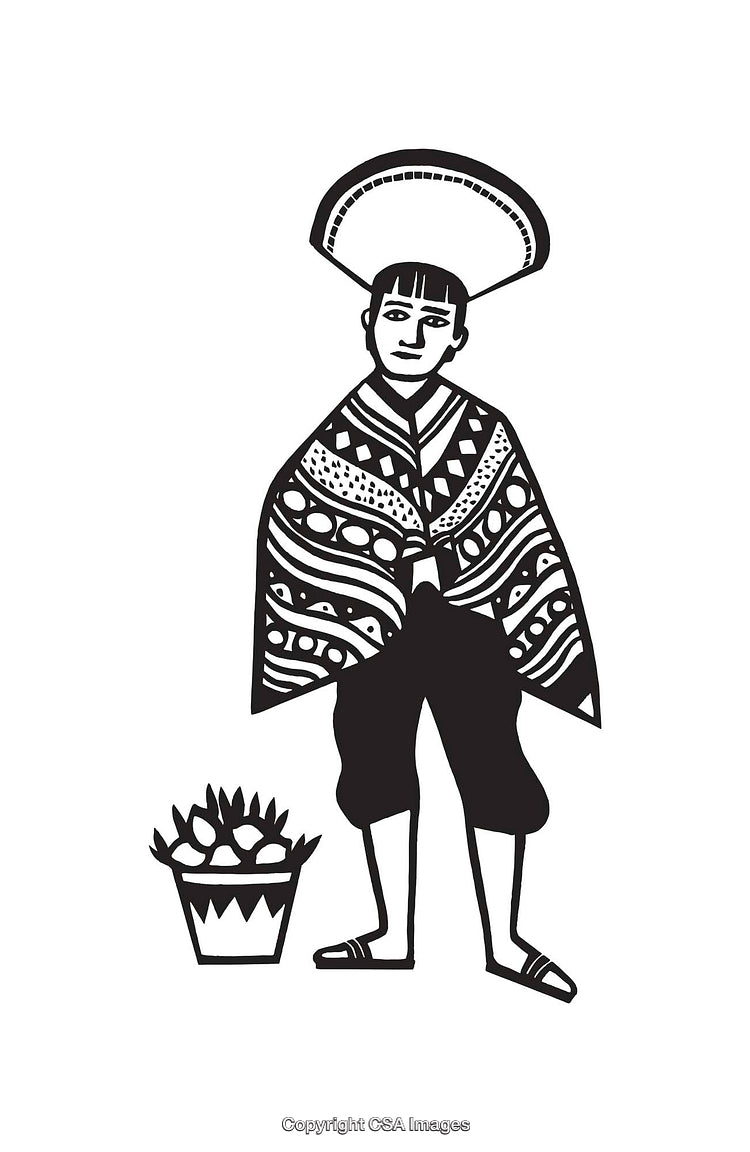 Traditional Black And White Line Art of Man in Cultural Attire