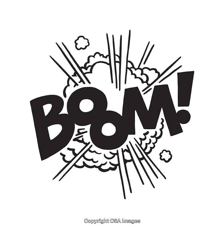 Black and White Line Art Of a Comic Style Explosion with Boom Text
