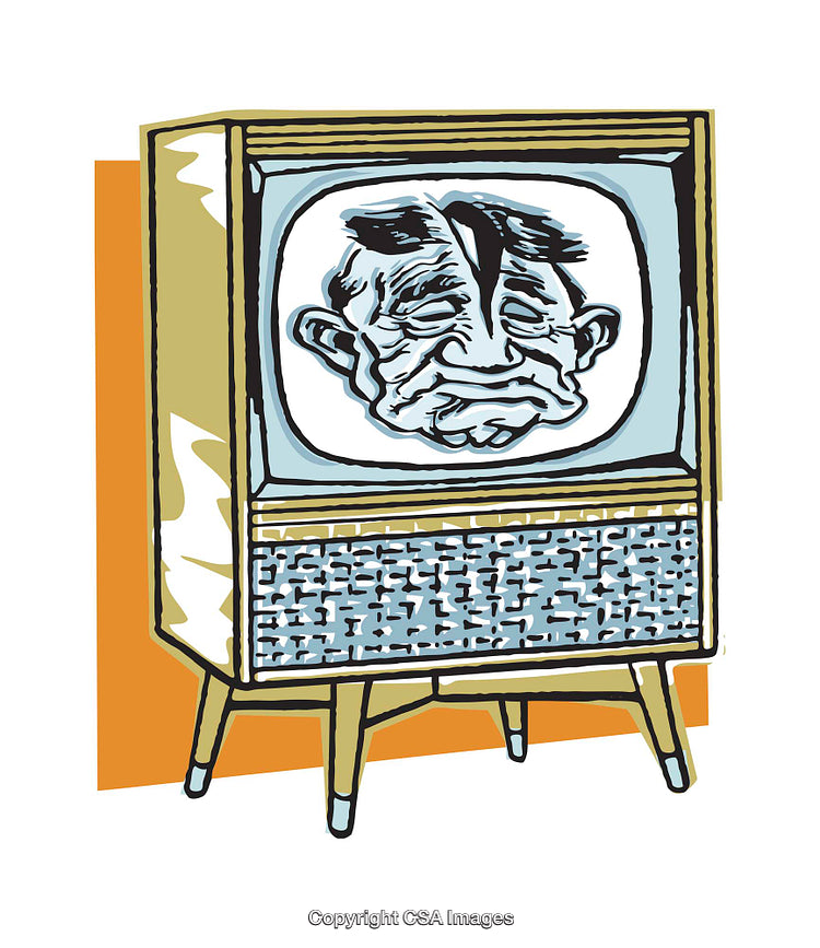 Vintage Television With Abstract Facial Illustration on Screen