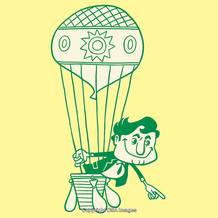 Playful Cartoon Hot Air Balloon Adventure with Character Illustration