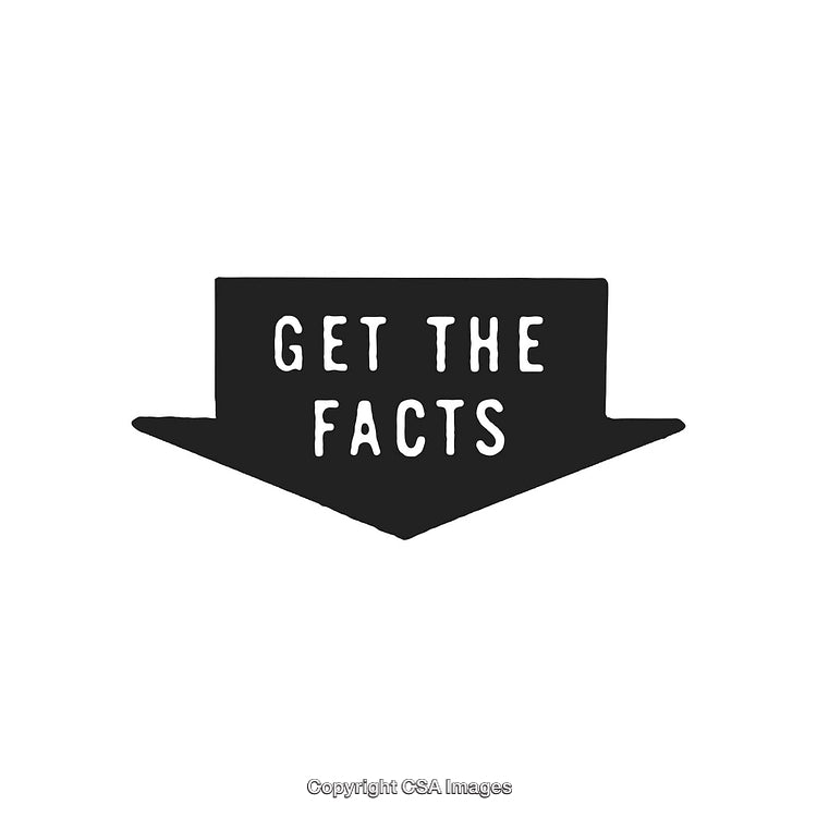 Arrow-Shaped Sign with Bold Text 'Get The Facts' in Black and White
