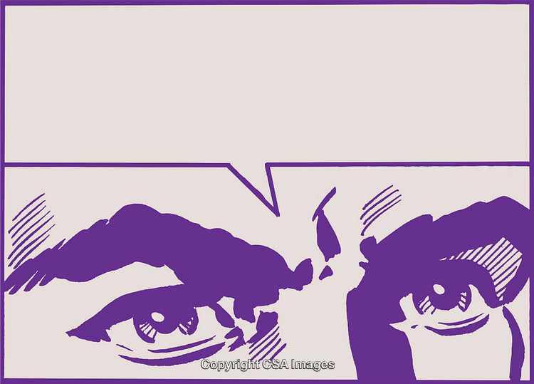 Pop Art Close-Up of Purple Illustrated Eyes with Empty Speech Bubble
