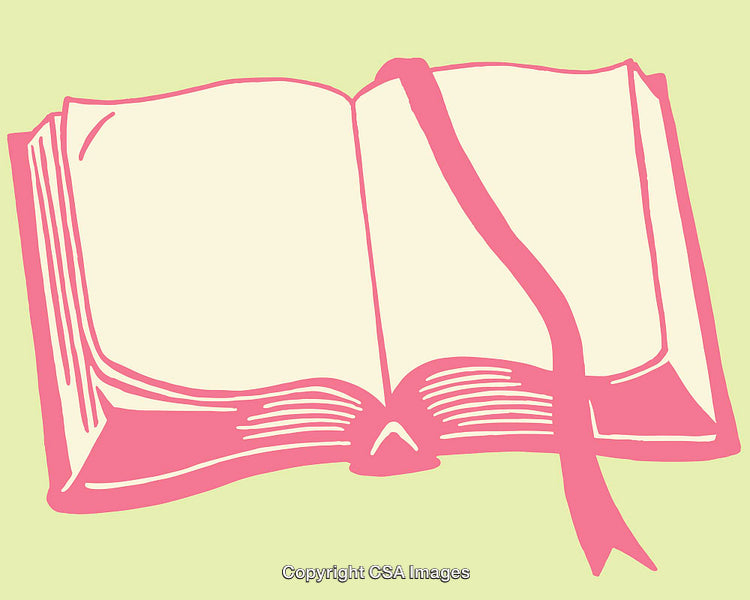 Pink Line Art Illustration of an Open Book with Bookmark