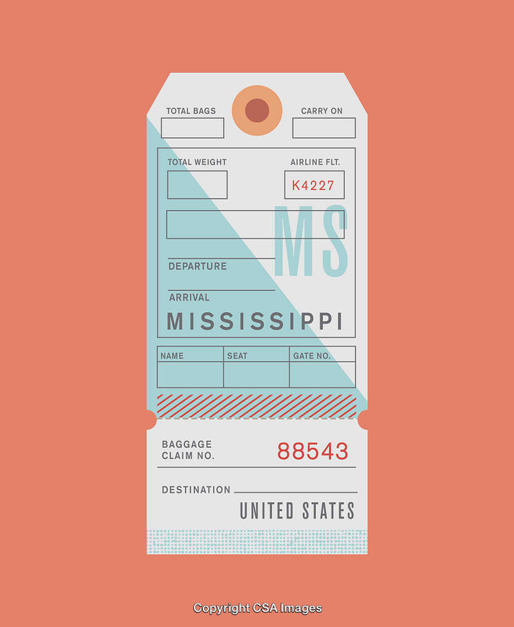 Vintage Styled Travel Tag Design Featuring Mississippi Destination Details
