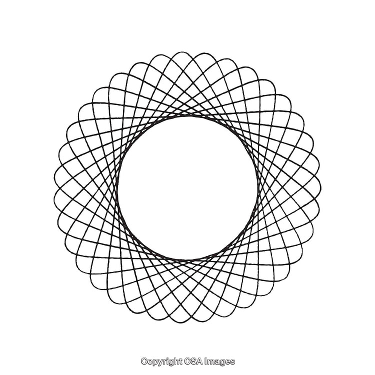 Abstract Circular Geometric Shape with Intersecting Lines, Black and White Design